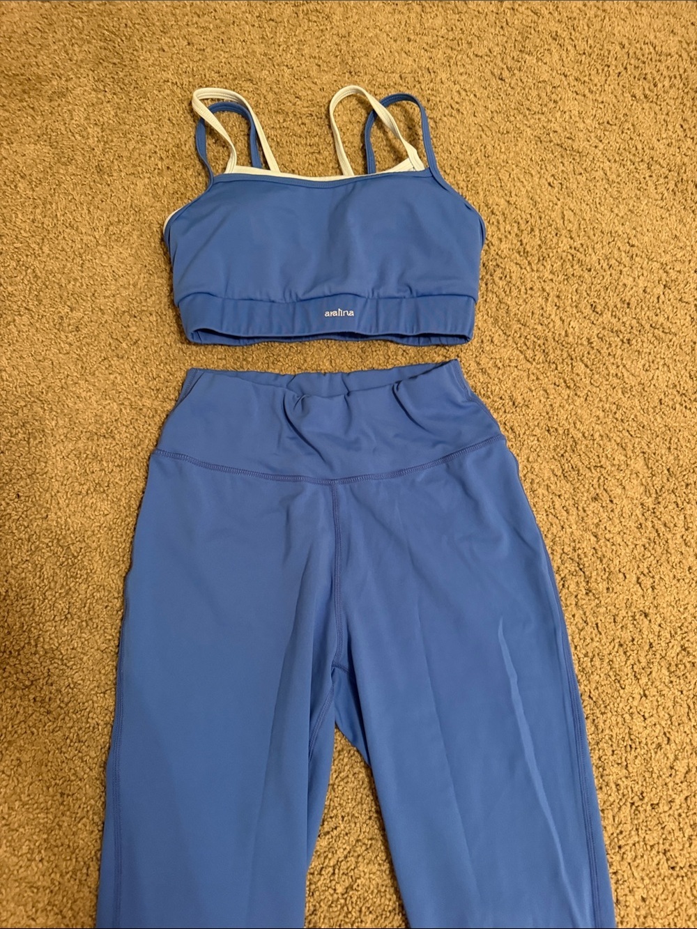 Blue Strappy Sports Bra and High-Rise Leggings Set